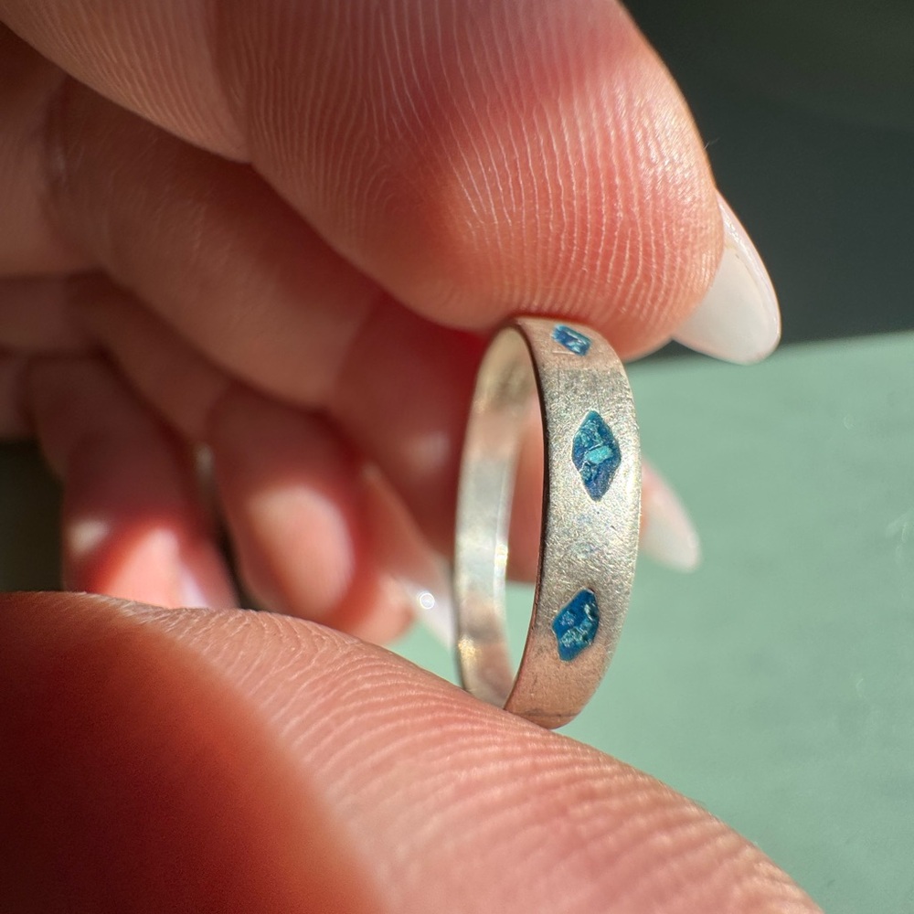 MEXICO Sterling Silver Turquoise Inlay Ring Size 6.5 1.3g